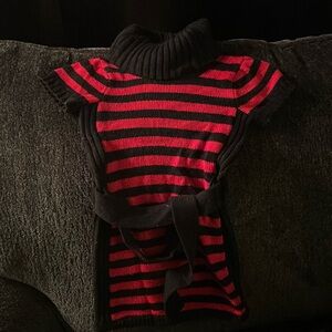 Girls Size 2T Sweater Color Red w Black Stripes